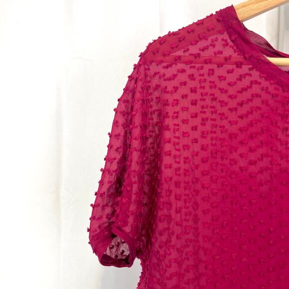 BODEN Sheer Silk Textured Swiss Dot Top Short Sleeve Blouse Dark Pink UK 8 US 4 - Picture 4 of 8
